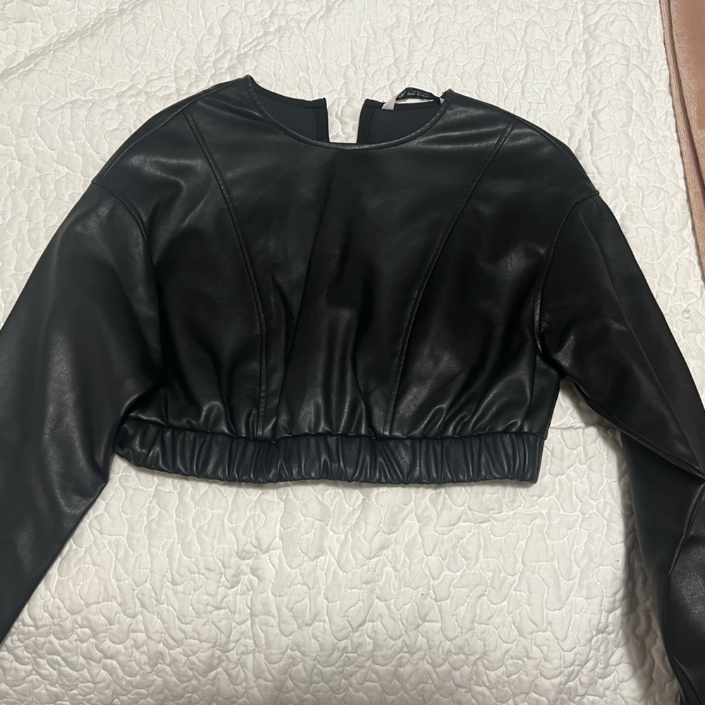 Leather cropped shirt